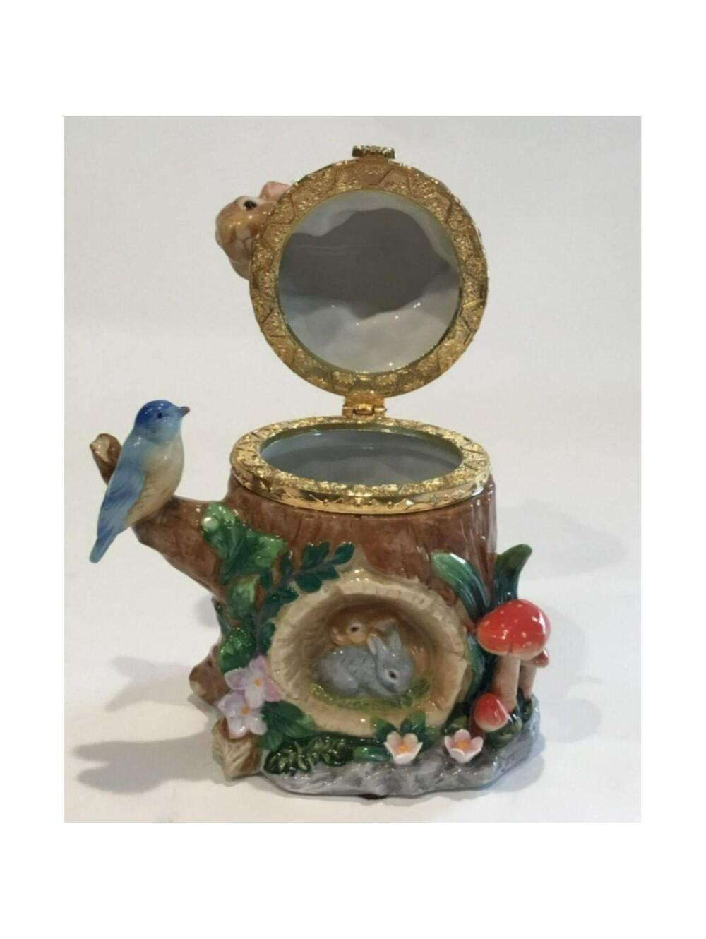 CWC Ceramic Tree Stump Trinket Box with Bunny Rabbit, Bird & Butterfly - Picture 8 of 8
